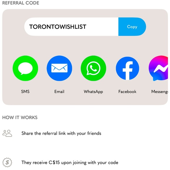 $15 off your first order when you sign up with my code: torontowishlist - Picture 1 of 1